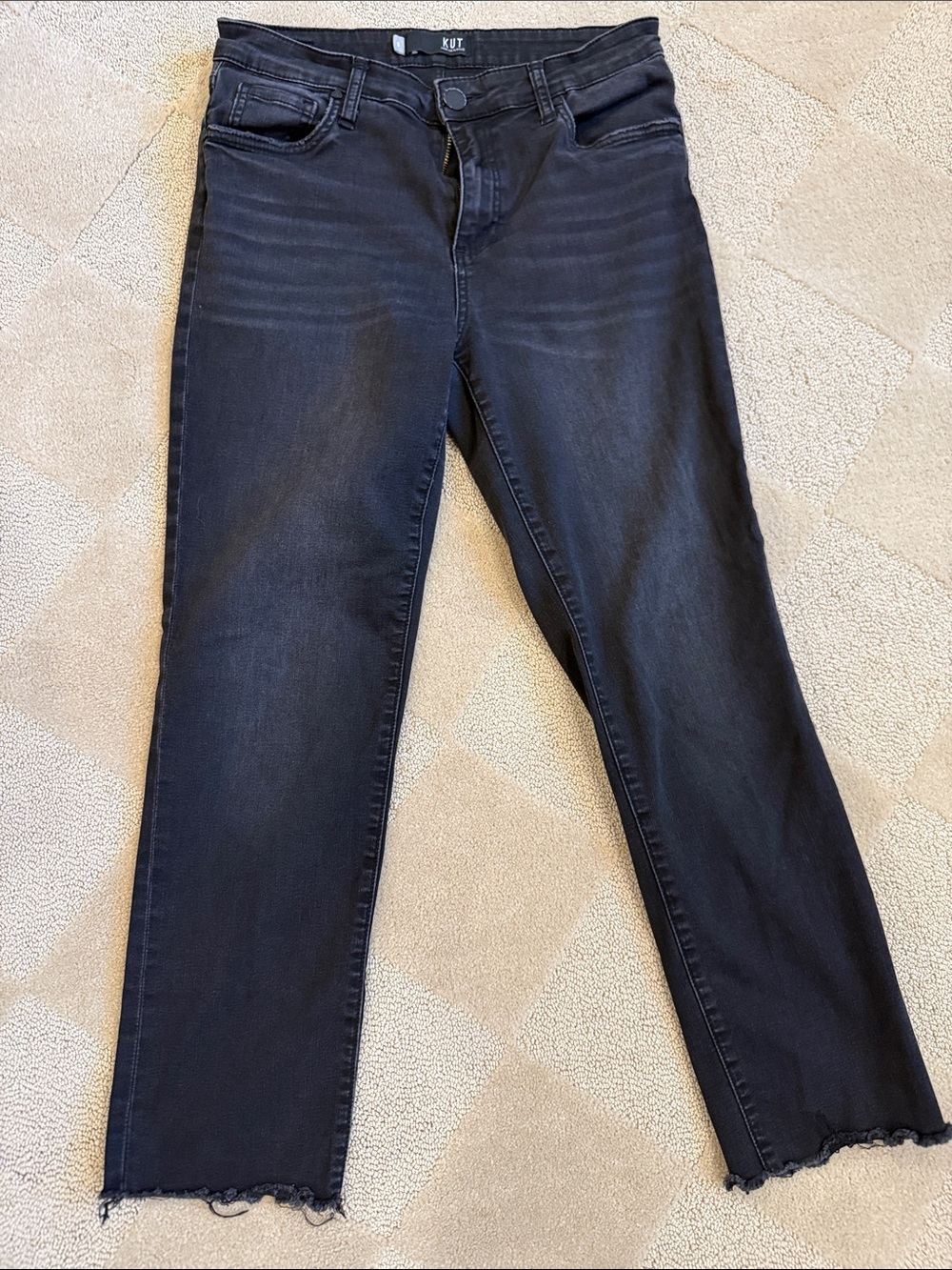 Kut from the Kloth Black Cropped High-Rise Jeans with Frayed Hem